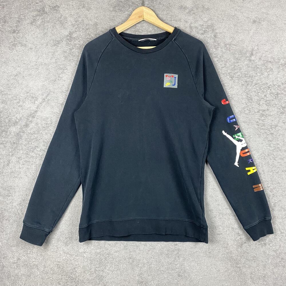 Jordan Nike Sweatshirt Mens Black Jumpman Rainbow JORDAN Sleeve Crewneck